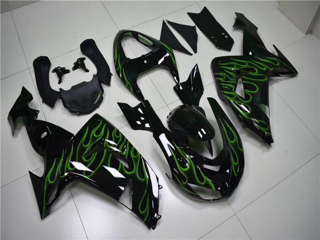 Carene Moto Kawasaki ZX10R 2006-2007 - Nero Verde Fiamma